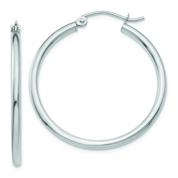 14k White Gold Polished 2x30mm Lightweight Tube Hoop Earrings