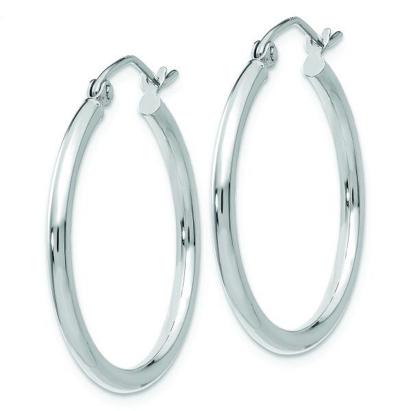 14k White Gold Polished 2x25mm Lightweight Tube Hoop Earrings - Image 2