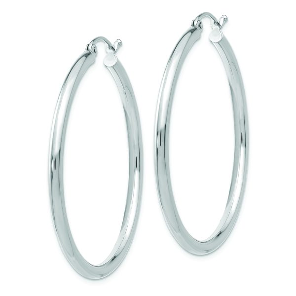 14K White Gold Polished 2.5mm Lightweight Tube Hoop Earrings - Image 2