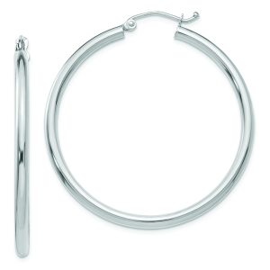 14K White Gold Polished 2.5mm Lightweight Tube Hoop Earrings