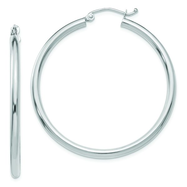 14K White Gold Polished 2.5mm Lightweight Tube Hoop Earrings