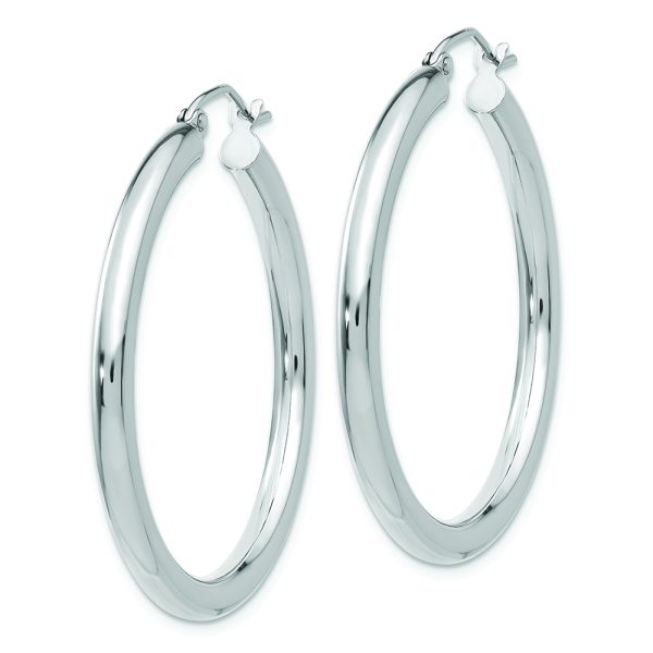 14K White Gold Polished 3mm Lightweight Tube Hoop Earrings - Image 2