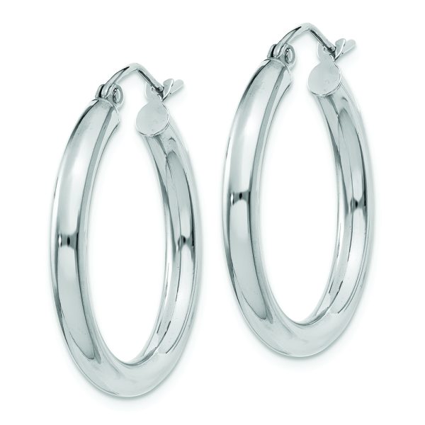 14K White Gold Polished 3mm Lightweight Tube Hoop Earrings - Image 2