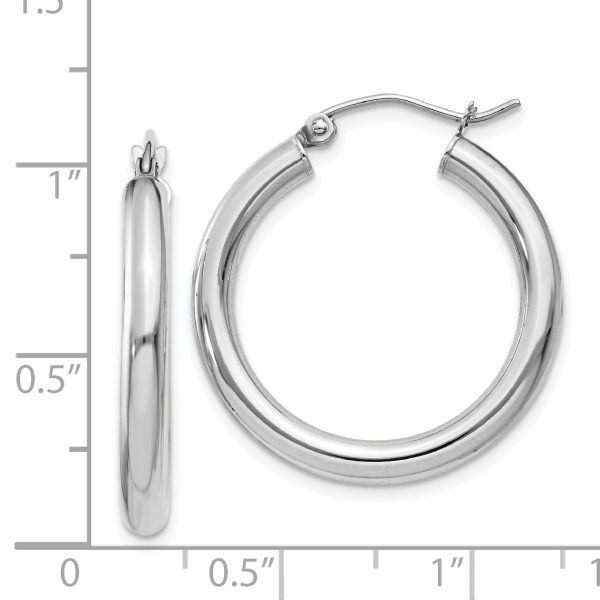 14K White Gold Polished 3mm Lightweight Tube Hoop Earrings - Image 4