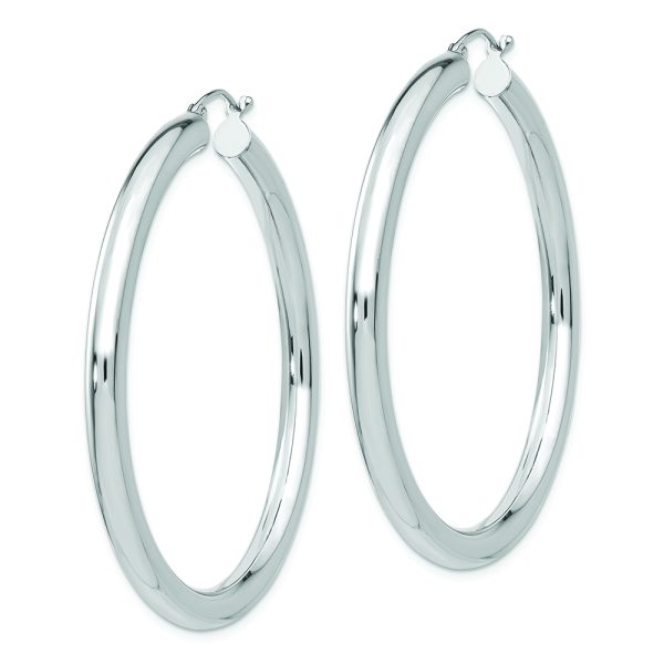 14K White Gold Polished 4mm Lightweight Tube Hoop Earrings - Image 2