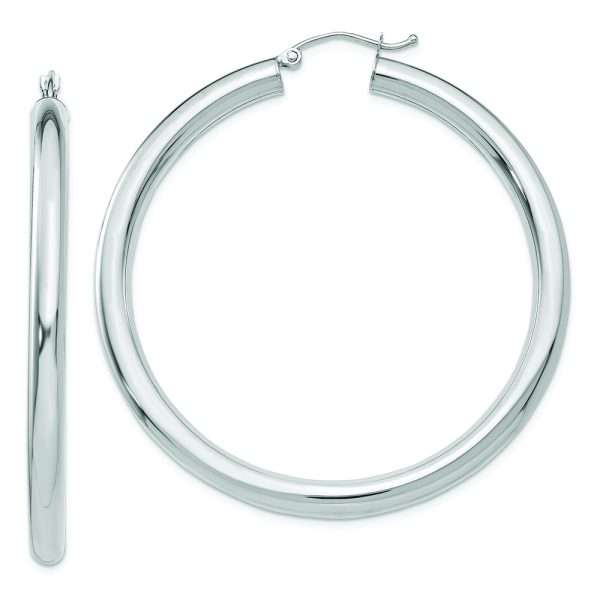 14K White Gold Polished 4mm Lightweight Tube Hoop Earrings