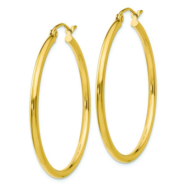 14k Polished 2x35mm Lightweight Tube Hoop Earrings - Image 2