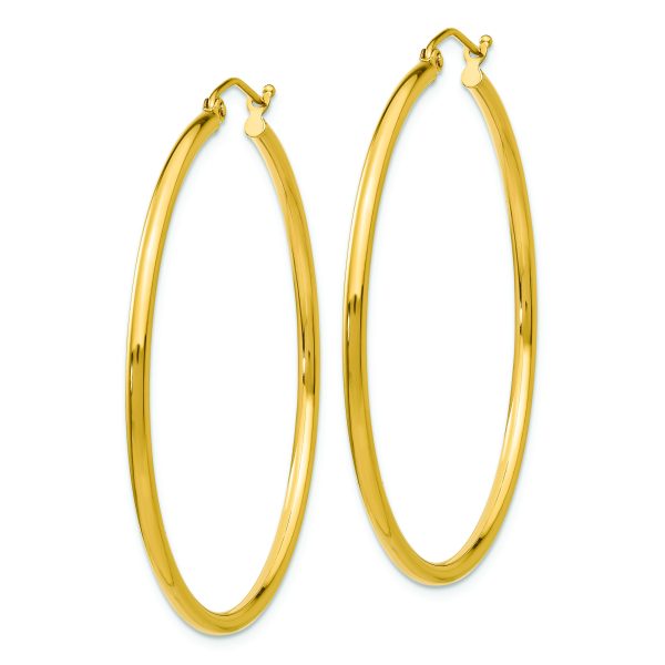 14k Polished 2x45mm Lightweight Tube Hoop Earrings - Image 2