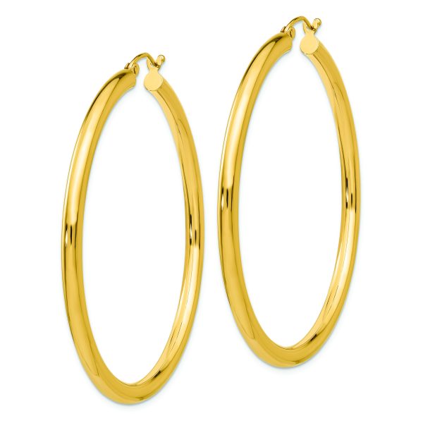 14K Polished 3mm Lightweight Tube Hoop Earrings - Image 2