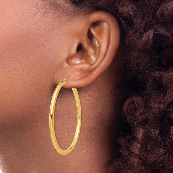 14K Polished 3mm Lightweight Tube Hoop Earrings - Image 3