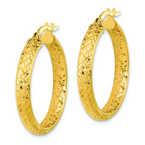 14K Polished and Diamond-cut Inside and Out Fancy Hoop Earrings - Image 2