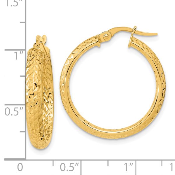 14K Polished and Diamond-cut Inside and Out Fancy Hoop Earrings - Image 3