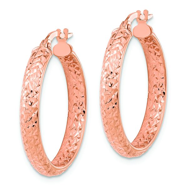 14K Rose Polished and Diamond-cut Fancy Hoop Earrings - Image 2