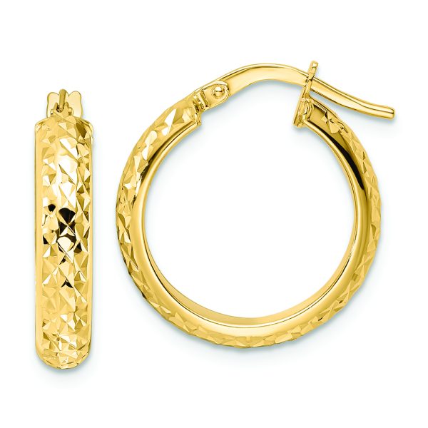 14K Polished Diamond Cut Hoop Earrings