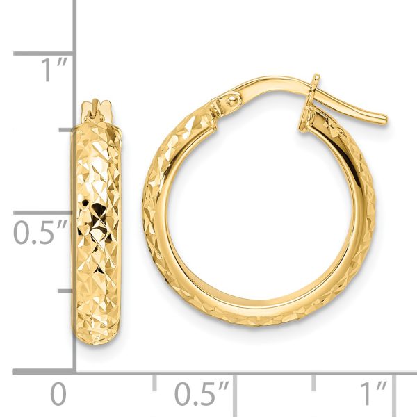 14K Polished Diamond Cut Hoop Earrings - Image 3