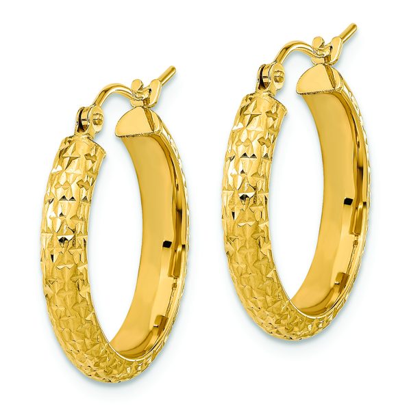 14K Polished and Textured D/C Hoop Earrings - Image 2