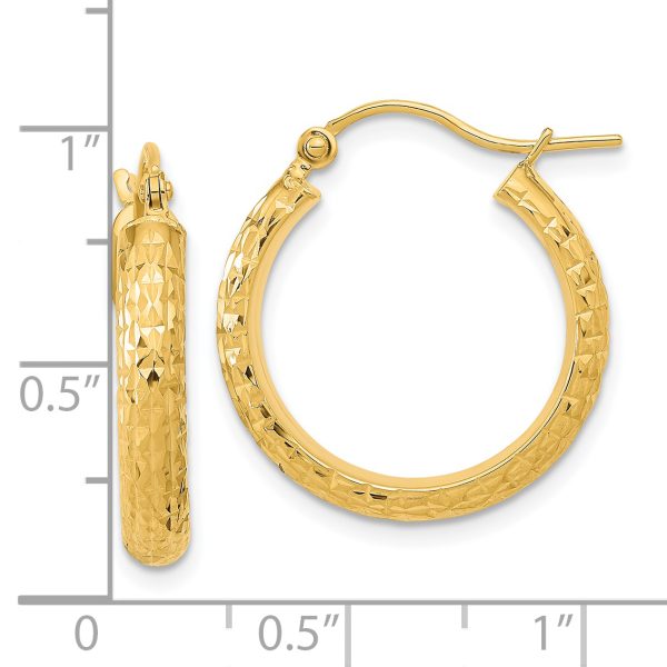 14K Polished and Textured D/C Hoop Earrings - Image 3