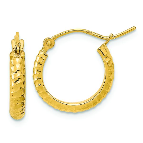 14K Polished and D/C Textured Hoop Earrings