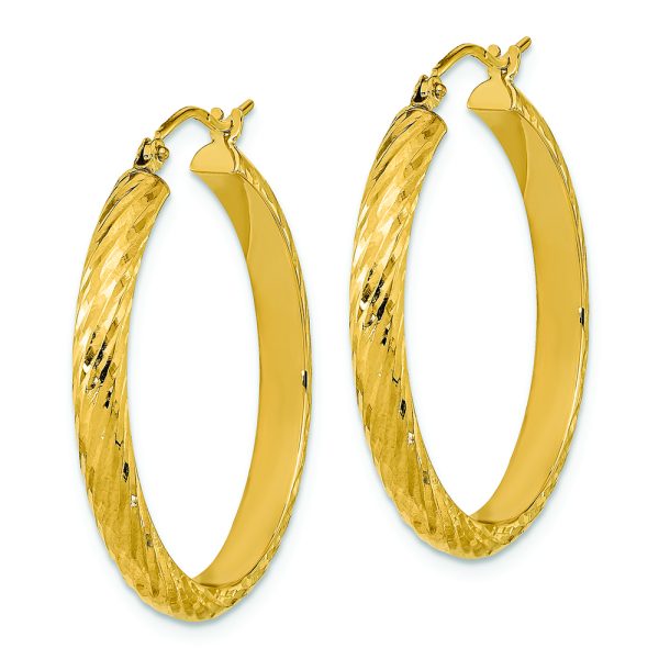 14K Polished D/C Twist Pattern Hoop Earrings - Image 2