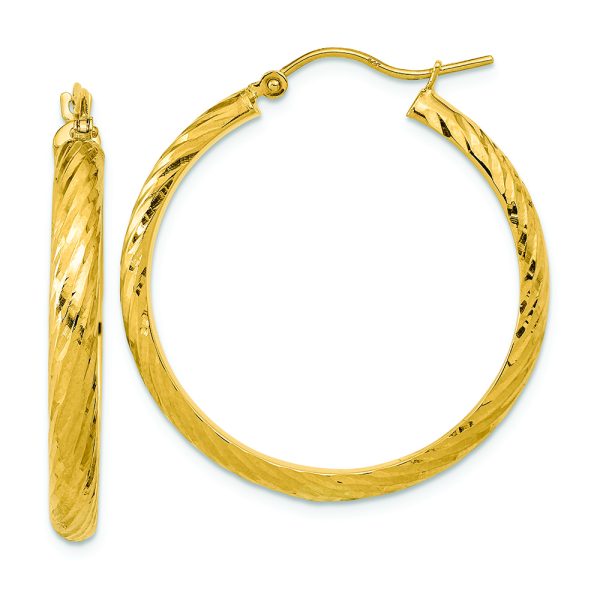 14K Polished D/C Twist Pattern Hoop Earrings