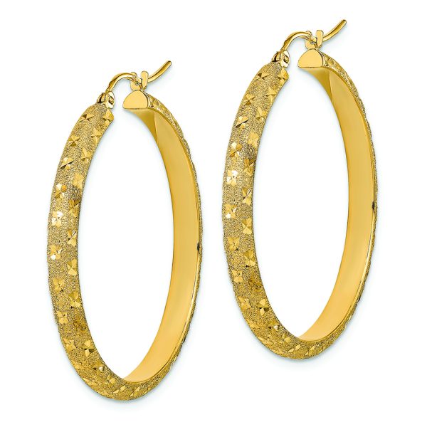 14K Polished and Brushed Diamond-cut Fancy Hoop Earrings - Image 2