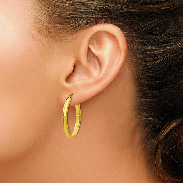 14k Polished 3.5mm Oval Hoop Earrings - Image 3