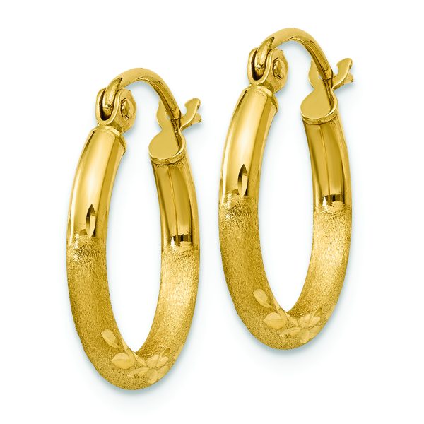 14k Satin and Diamond-cut 2mm Round Tube Hoop Earrings - Image 2