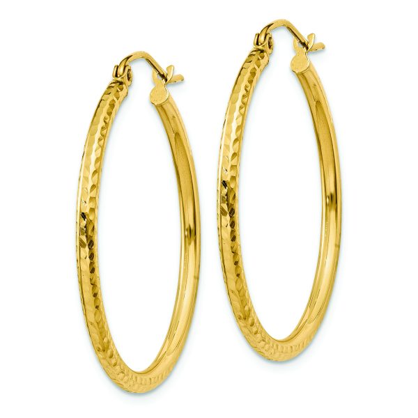 14k Diamond-cut 2mm Round Tube Hoop Earrings - Image 2