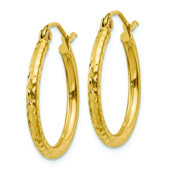 14k Diamond-cut 2mm Round Tube Hoop Earrings - Image 2