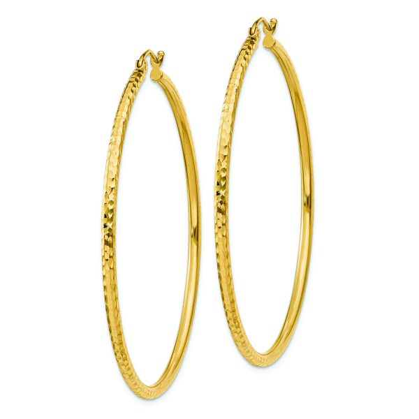 14k Diamond-cut 2mm Round Tube Hoop Earrings - Image 2