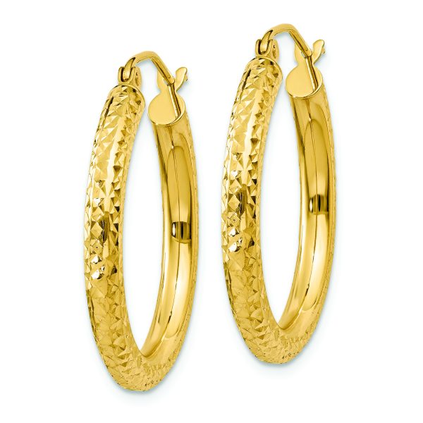 14k Diamond-cut 3mm Round Hoop Earrings - Image 2