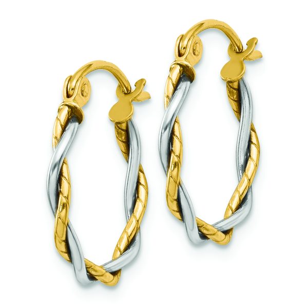 14k Two-tone Polished 1.8mm Twisted Hoop Earrings - Image 2