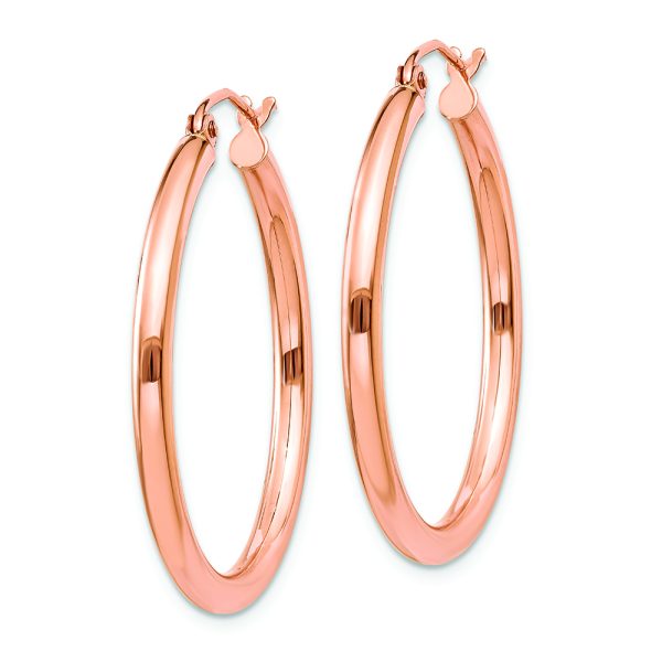 14k Rose Gold Polished 2.5mm Lightweight Tube Hoop Earrings - Image 2