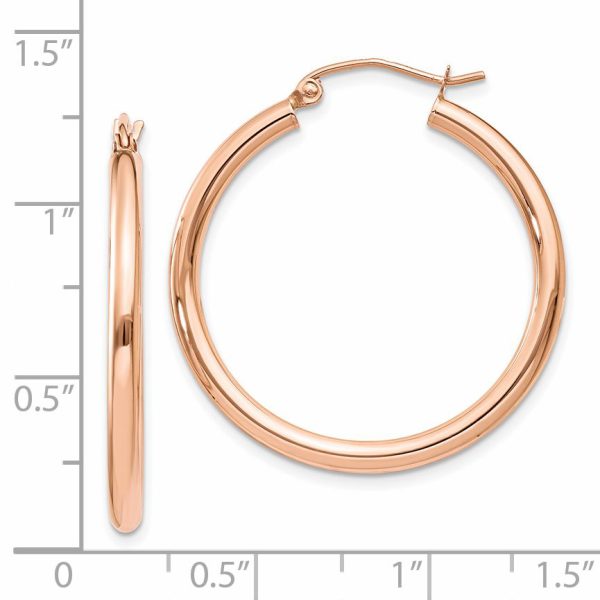 14k Rose Gold Polished 2.5mm Lightweight Tube Hoop Earrings - Image 3