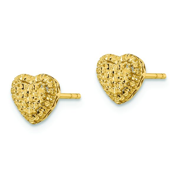 14k Polished Diamond-cut Heart Post Earrings - Image 2