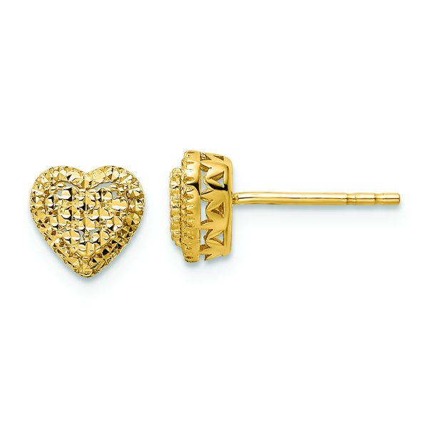 14k Polished Diamond-cut Heart Post Earrings