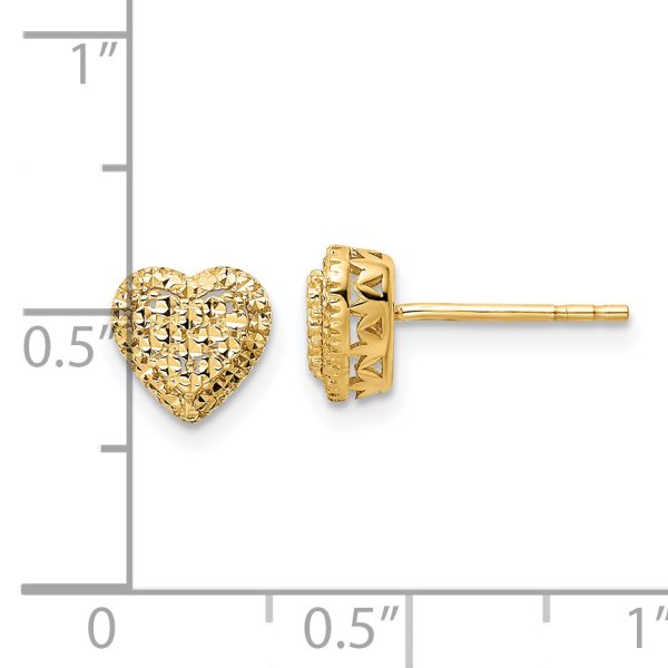 14k Polished Diamond-cut Heart Post Earrings - Image 3