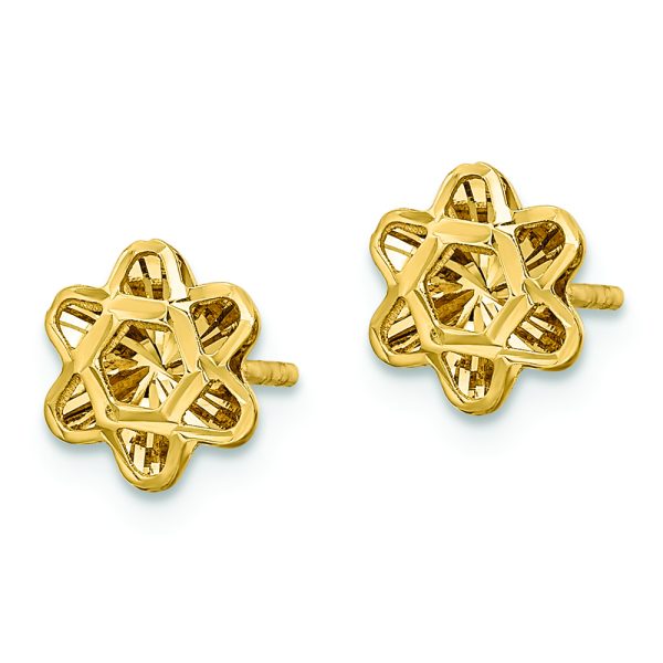 14k Diamond-cut Floral Post Earrings - Image 2