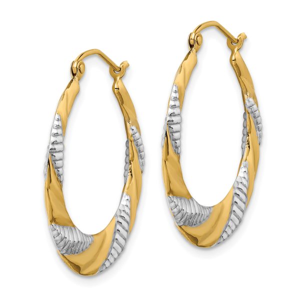14K & Rhodium Textured Stamped Hoop Earrings - Image 2