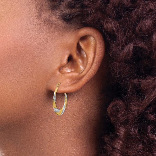 14K & Rhodium Textured Stamped Hoop Earrings - Image 3