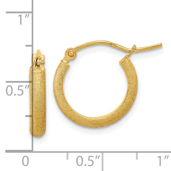 14K Polished Textured Satin Hoop Earrings - Image 2