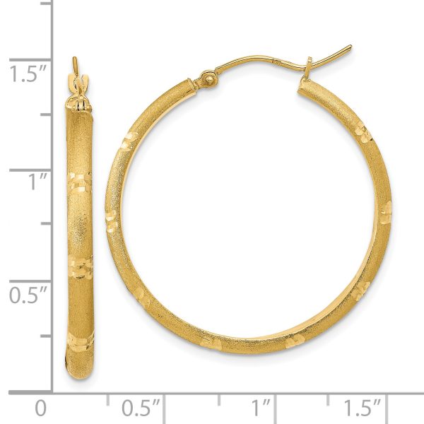 14K Polished and Satin Hoop Earrings - Image 2