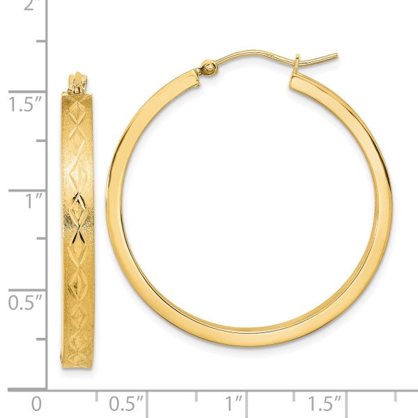 14K Polished and Satin In and Out Diamond-cut Hoop Earrings - Image 2