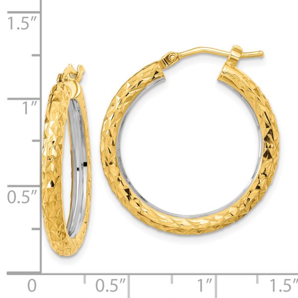 14k White Rhodium Polished Diamond-cut 3mm Circle Hoop Earrings - Image 2