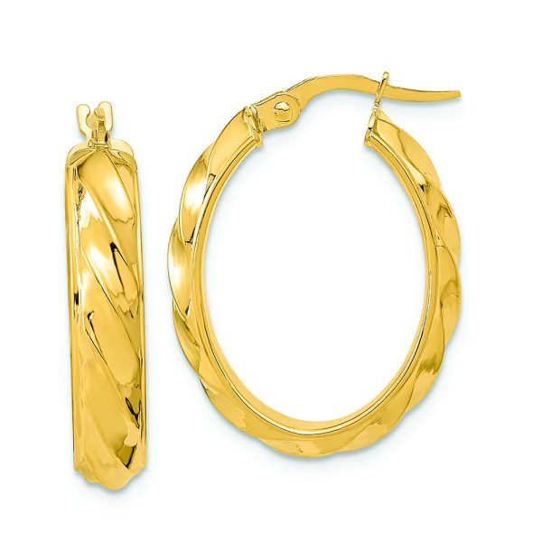 14K Polished and Twisted Oval Hoop Earrings