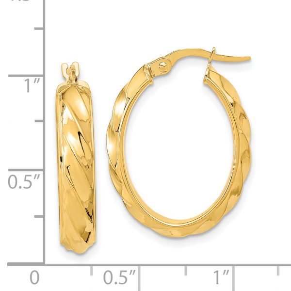 14K Polished and Twisted Oval Hoop Earrings - Image 2