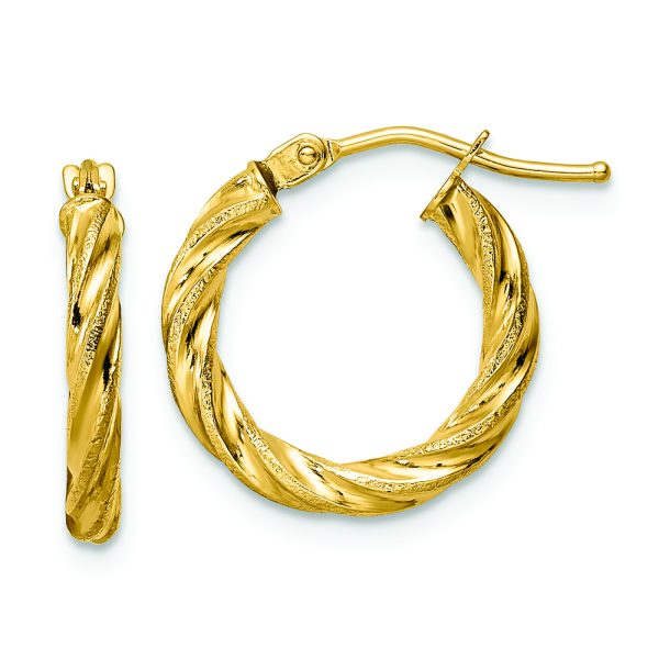 14k Polished & Textured Twisted Hoop Earrings