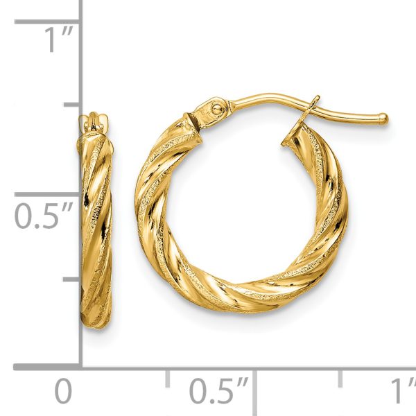 14k Polished & Textured Twisted Hoop Earrings - Image 2