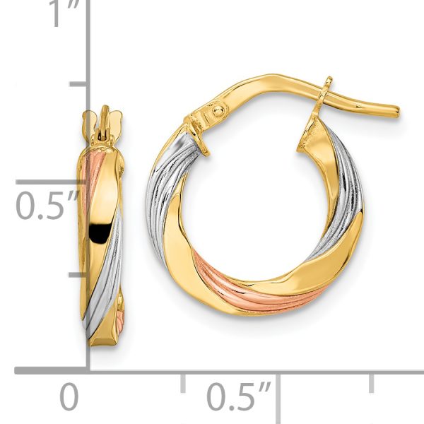 14K W/Rose & White Rhodium Polished Twisted Hoop Earrings - Image 2