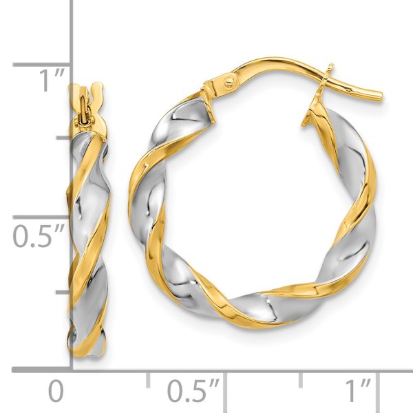 14K & White Rhodium Polished & Twist Hoop Earrings - Image 2
